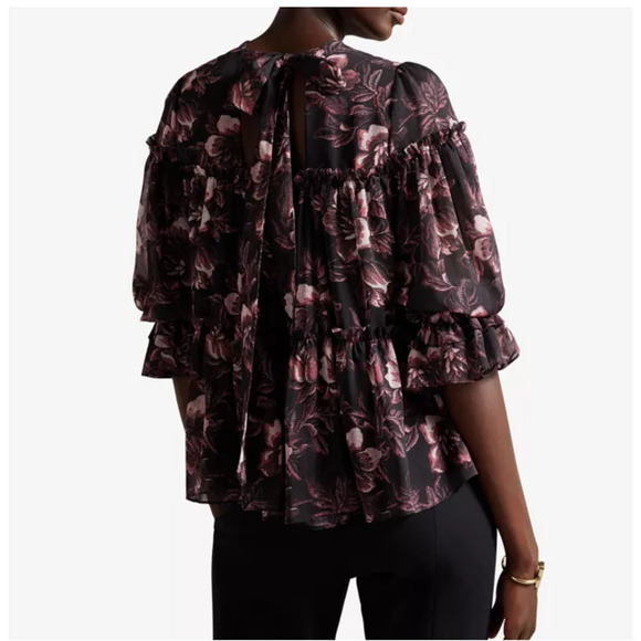 Ted Baker London Ballou Tiered Chiffon Blouse Size 8 - Picture 4 of 8